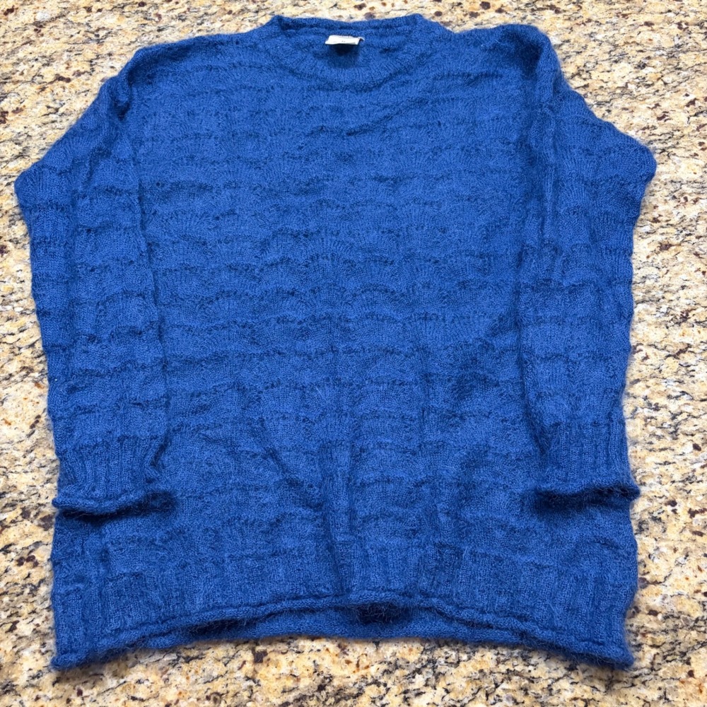 Vintage Esprit Mohair Blend Sweater Blue Scalloped Knit Crew Neck Womens M ws